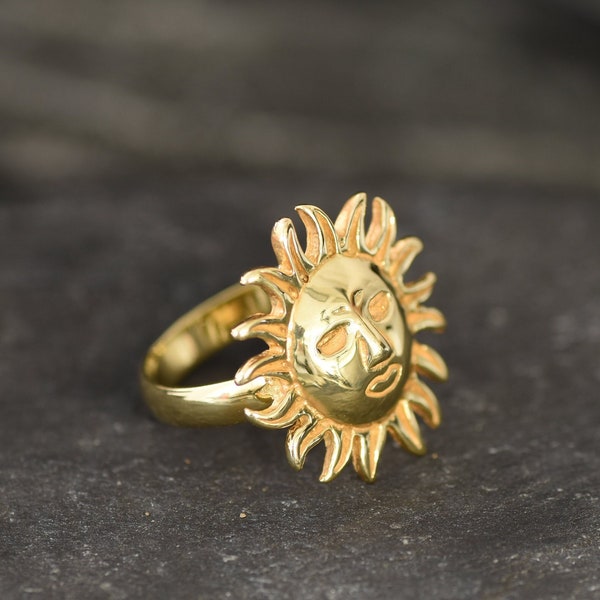 Gouden Zon Ring, Boho Ring, Boho Ring, Stapelring, Sunshine Ring, Gouden Vermeil Ring, Zonnige Ring, Gouden Ambachtelijke Ring, Vergulde Ring