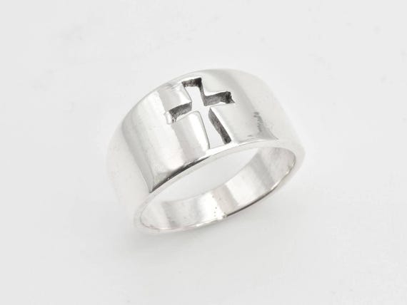 Cross Wide Band, Crosslet Ring, Cut Out Cross Ring, Vintage Cross