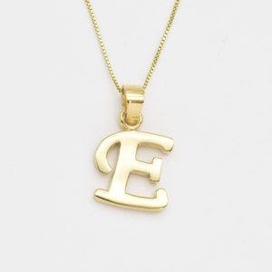 Pingente de letra E dourada, colar com inicial E, pingente de alfabeto dourado, colar com letra E, letra E maiúscula, pingente com letra E, presente para ela