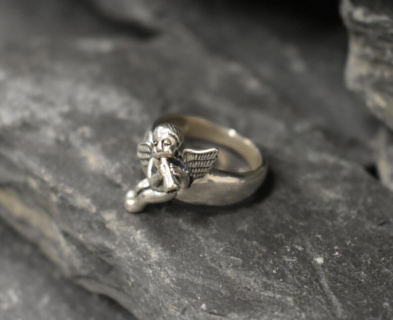 Angel Ring, Silver Angel Ring, Cupid Ring, Saint Ring, Statement Ring, Vintage Ring, Religious Ring, Sterling Silver Ring, Solid Silver Ring image 3