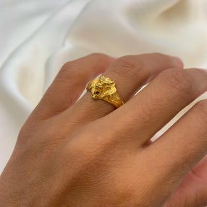 Gold Lion Ring, Gold Vintage Ring, Zodiac Ring, Antique Ring, Animal Ring, Artistic Ring, Statement Ring, Lion Head Ring, 18K Gold Plated image 2