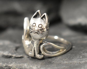 猫の指輪、シルバー猫の指輪、ソリッドシルバーの指輪、小さな猫の指輪 