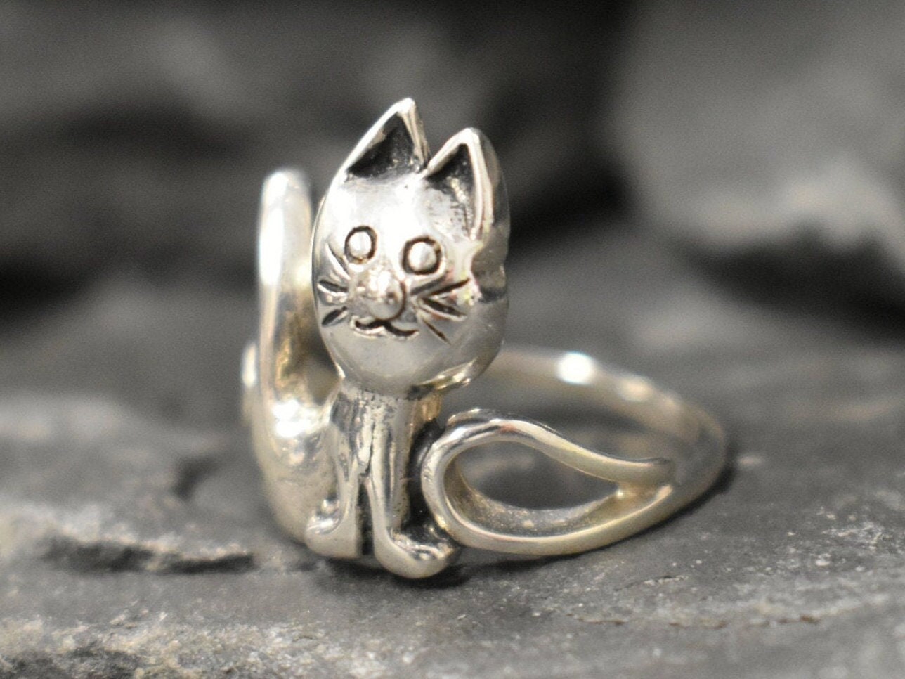 猫の指輪、シルバー猫の指輪、ソリッドシルバーの指輪、小さな猫の指輪