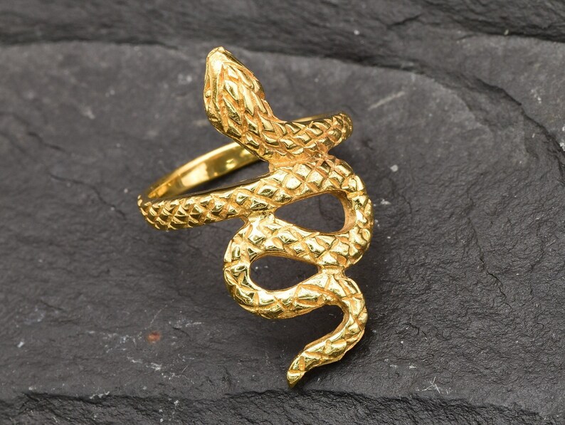 Gold Snake Ring, Gold Statement Ring, Gold Serpent Ring, Snake Ring, Serpent Ring, Animal Ring, Vintage Ring, Fashion Ring, Vermeil Ring image 9