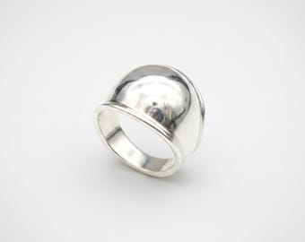 Solid Sterling Silver Dome Ring, Chunky Wide Band, Minimalist Bold Statement Jewelry Gift for Women, Modern Silver Ring 925, Dome Band