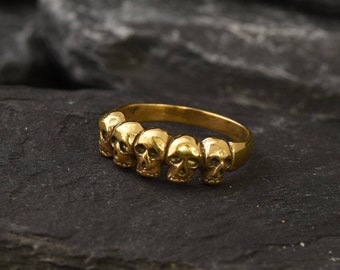 Gold Skull Ring, Skulls Ring, Gold Vintage Ring, Gold Skeleton Ring, Antique Ring, Handmade Ring, Artisan Ring, Original Ring, Gothic Ring