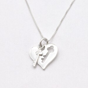 Heart Key Pendant, Key in a Heart Necklace, Vintage Key Pendant, Silver Heart Necklace, Key Cut Heart Pendant, Love Necklace, Adina Stone