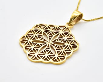 Flower of Life Pendant, Flower Mandala, Gold Mandala, Flower Pendant, 18k Gold Vermeil, Seed of Life, Mandala Necklace, Geometric Charm