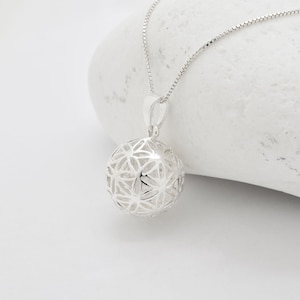 Pendentif sphère en argent, pendentif boule de fleurs, collier graine de vie, pendentif boule 3D, pendentif boule ornementale, pour elle, argent par Adina