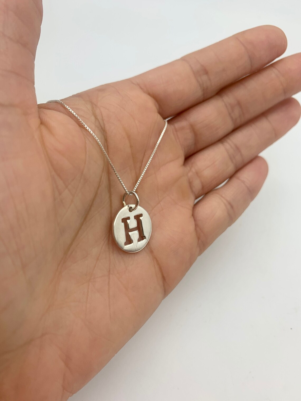 Letter H Pendant, Capital H Necklace, Disc Letter Necklace, Round ...