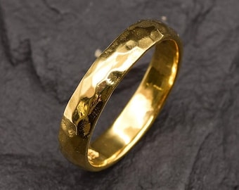 ゴールドハンマーリング、ゴールド結婚指輪、ユニセックス結婚指輪、ゴールド結婚指輪、ハンマー幅広リング、重ね付けリング、ゴールドバンド、結婚指輪