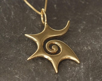 Gold Sun Pendant, Gold Plated Pendant, Boho Necklace, Swirl Pendant, Statement Pendant, Artistic Pendant, Star Necklace, Vermeil Pendant