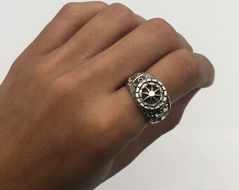 Silver Anchor Ring, Compass Silver Ring, Signet Anchor Ring