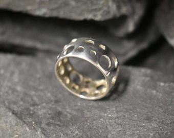 Silver Holes Ring, Sterling Silver Ring, Wide Silver Band, Holes Ring, Solid Silver Ring, Silver Statement Band, Artistic Ring, Cheese Ring