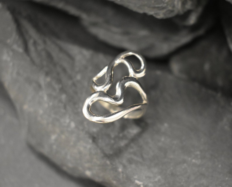 Abstract Heart Ring Solid Silver Ring Unique Silver Ring Tangled Ring Long Artistic Ring Statement Ring Abstract Ring Asymmetric Ring