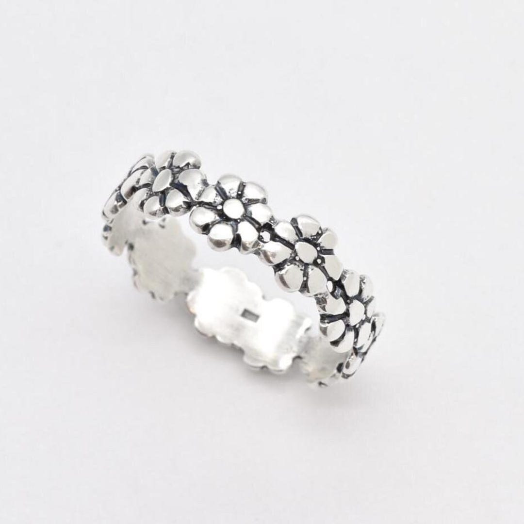 Bague Ancienne Argent Massif 925 - Alliance Jonc Style Marguerite, Taille 57, Occasion