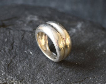 Dubbellaagse band, dikke zilveren ring, dikke ring, koepelring, dubbele ring, twee bandring, vintage ring, stapelbare ring, Boho ring