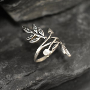 Silver Leaf Ring, Silver Branch Ring, Bohemian Ring, Long Silver Ring, Vintage Ring, Statement Ring, Log Ring, Leaf Ring, Solid Silver Ring image 10