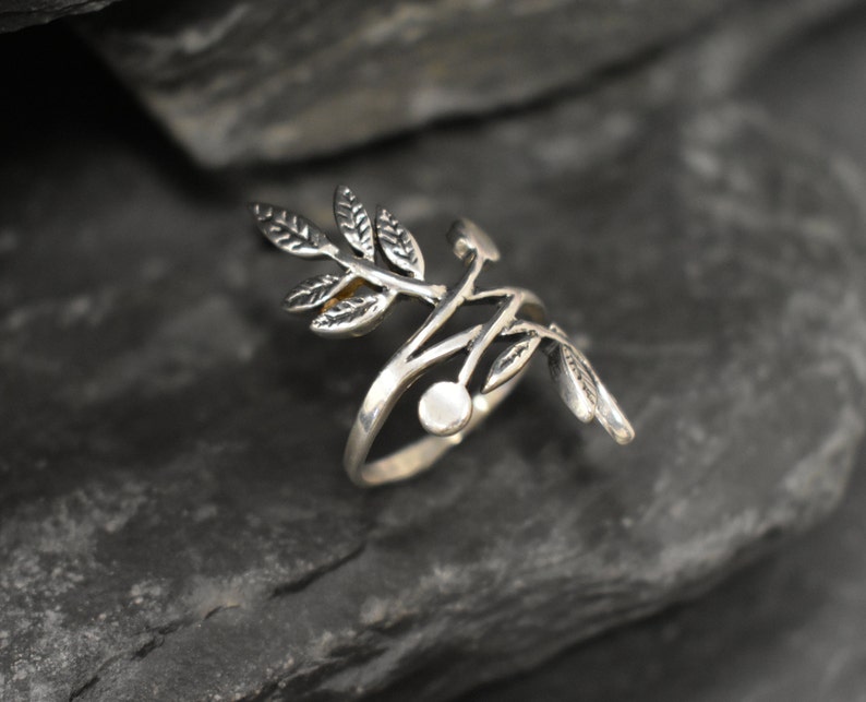 Silver Leaf Ring, Silver Branch Ring, Bohemian Ring, Long Silver Ring, Vintage Ring, Statement Ring, Log Ring, Leaf Ring, Solid Silver Ring image 10