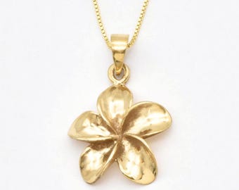 Gold Flower Necklace, Hibiscus Necklace, Flower Pendant, Hawaiian Flower Necklace, Plumeria Pendant, Hawaiian Jewelry, Silver By Adina, Gold