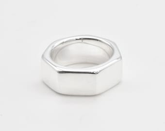 Nut Shaped Ring, Nut Ring, Geometry Ring, Sterling Silver, Hexagon Shape, Hex Nut Ring, Unisex Ring, Screw Nut Ring, Silver Ring