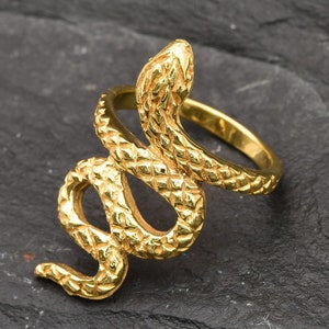 Gold Snake Ring, Gold Statement Ring, Gold Serpent Ring, Snake Ring, Serpent Ring, Animal Ring, Vintage Ring, Fashion Ring, Vermeil Ring image 3