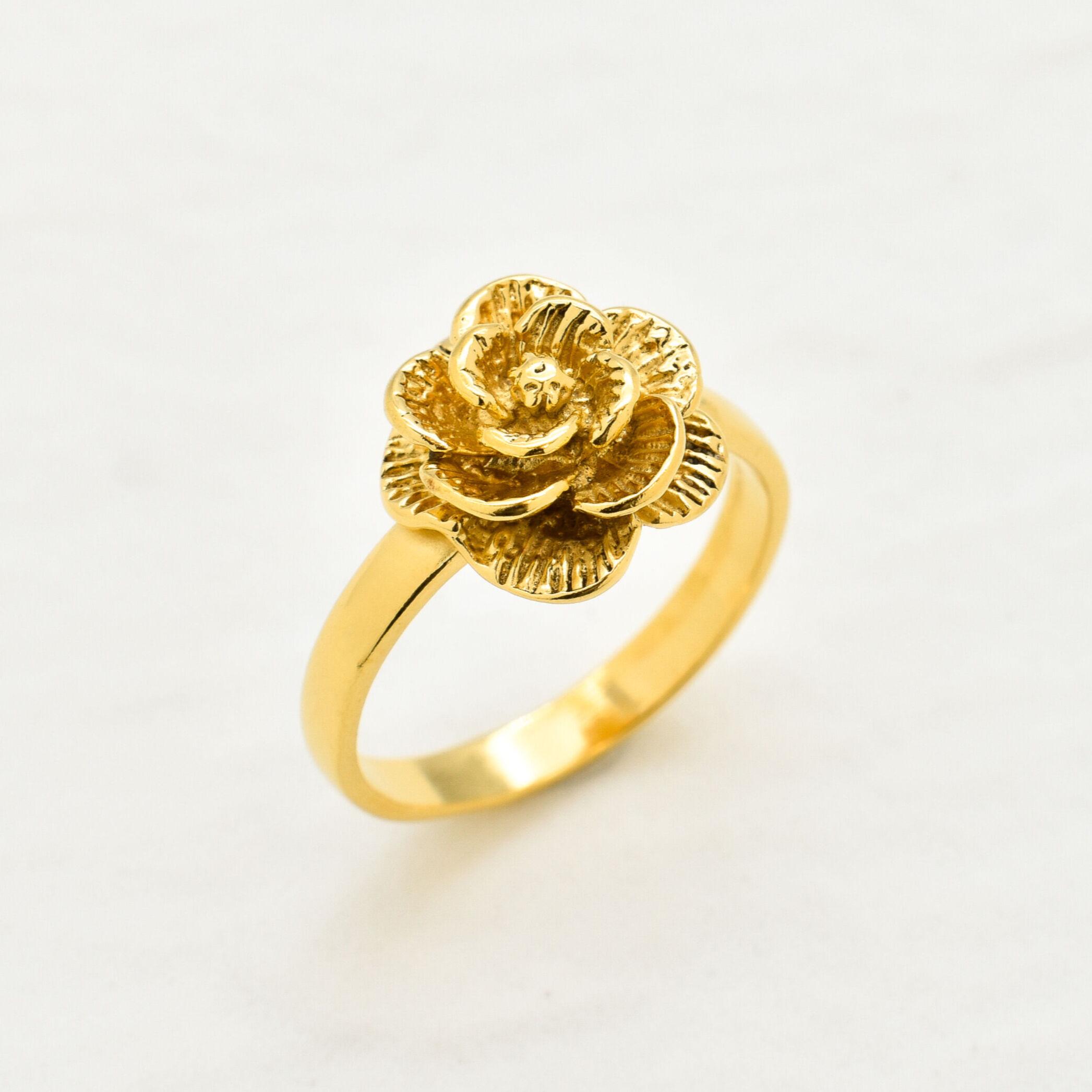 Gold Flower Ring, Flower Ring, Small Flower Ring, Rose Ring, Gold 