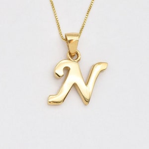 Colgante de oro con la letra N, colgante con N mayúscula, collar con la inicial N, letra del alfabeto, oro vermeil de 18 quilates, collar con la letra, piedra Adina, dije con la inicial