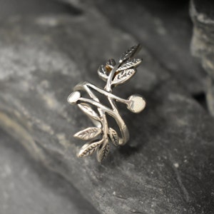 Silver Leaf Ring, Silver Branch Ring, Bohemian Ring, Long Silver Ring, Vintage Ring, Statement Ring, Log Ring, Leaf Ring, Solid Silver Ring image 3