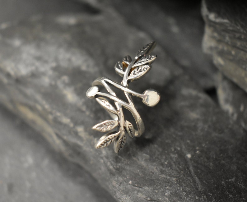 Silver Leaf Ring, Silver Branch Ring, Bohemian Ring, Long Silver Ring, Vintage Ring, Statement Ring, Log Ring, Leaf Ring, Solid Silver Ring image 3