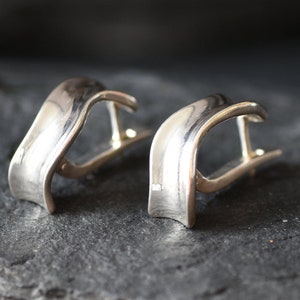 Silver Hoop Earrings, Curve Earrings, Minimalist Earrings, Wave Earrings, Thick Hoops, Half Hoops, Simple Hoops, 925 Silver Earrings image 6