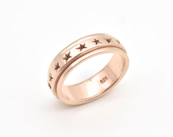 Rose Gold Star Spinner Ring, Star Cutout Band, Celestial Eternity Jewelry