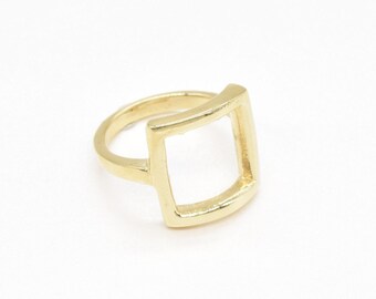 Gold Square Ring, Open Square Ring, Geometric Ring, Silver Band, Chic Ring, Shape Theme Ring, Simple Square Ring, Minimalist Ring