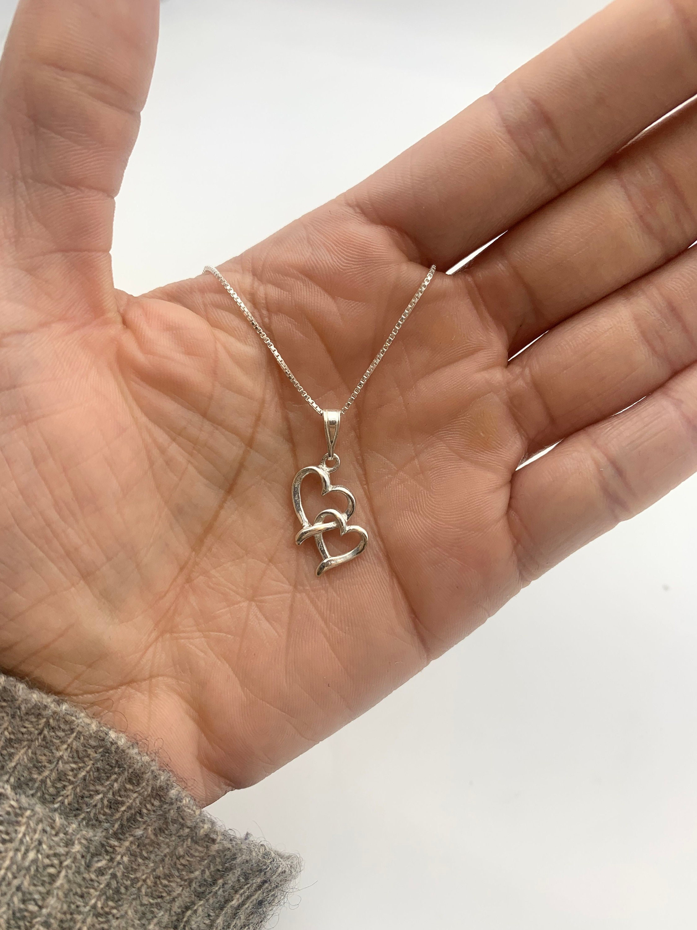 Twin Hearts Pendant, Silver Hearts Necklace, Interlocked