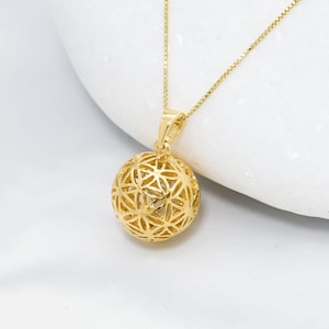 Collier boule ornementale, pendentif fleur de vie, pendentif sphère en or, collier boule de Noël, pendentif sphère 3D, pour elle, argent par Adina