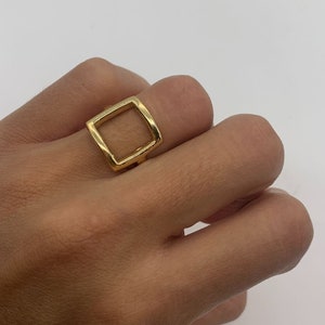 Gold Square Ring, Open Square Ring, Geometric Ring, Silver Band, Chic Ring, Shape Theme Ring, Simple Square Ring, Minimalist Ring image 2