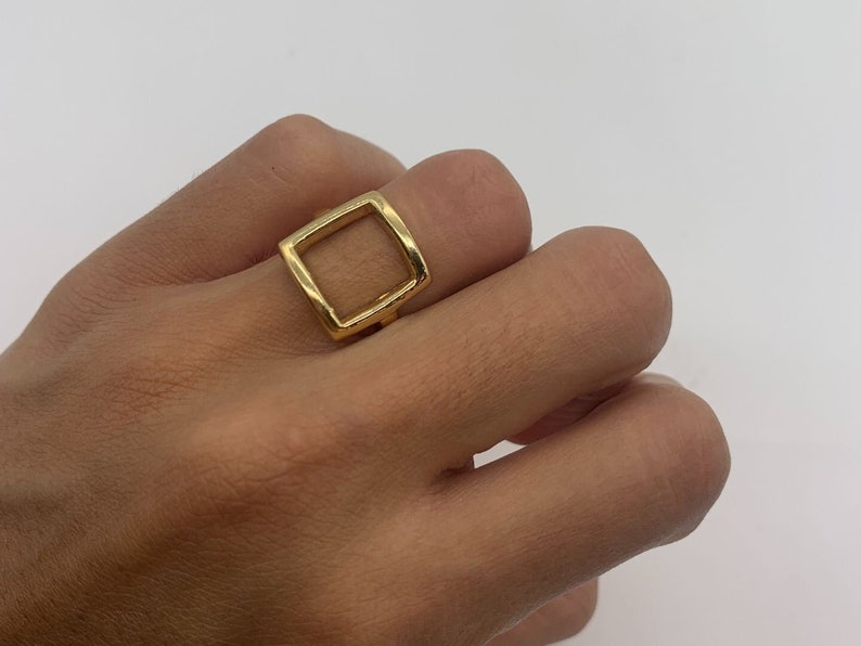 Gold Square Ring, Open Square Ring, Geometric Ring, Silver Band, Chic Ring, Shape Theme Ring, Simple Square Ring, Minimalist Ring image 2