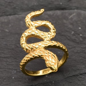 Gold Snake Ring, Gold Statement Ring, Gold Serpent Ring, Snake Ring, Serpent Ring, Animal Ring, Vintage Ring, Fashion Ring, Vermeil Ring image 7