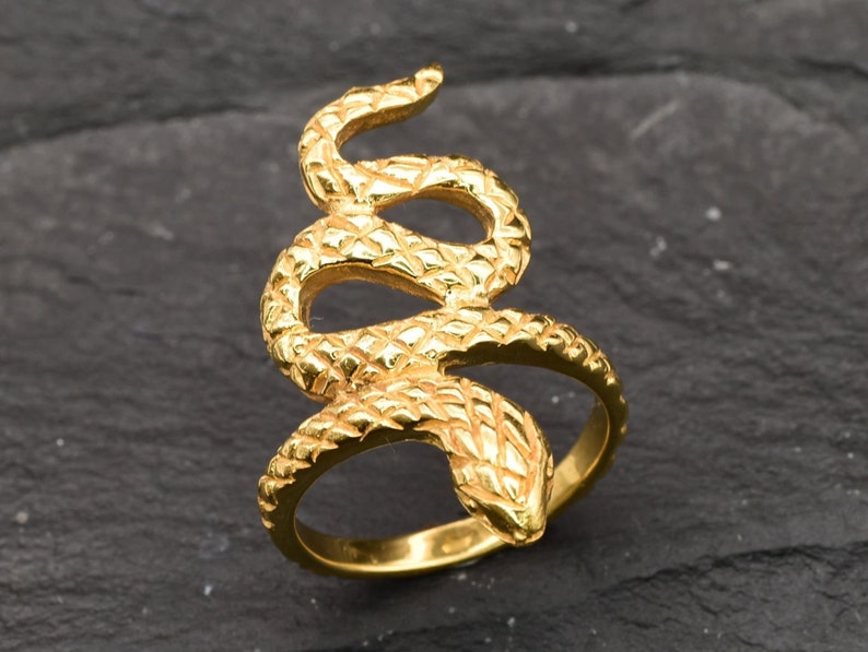 Gold Snake Ring, Gold Statement Ring, Gold Serpent Ring, Snake Ring, Serpent Ring, Animal Ring, Vintage Ring, Fashion Ring, Vermeil Ring image 7