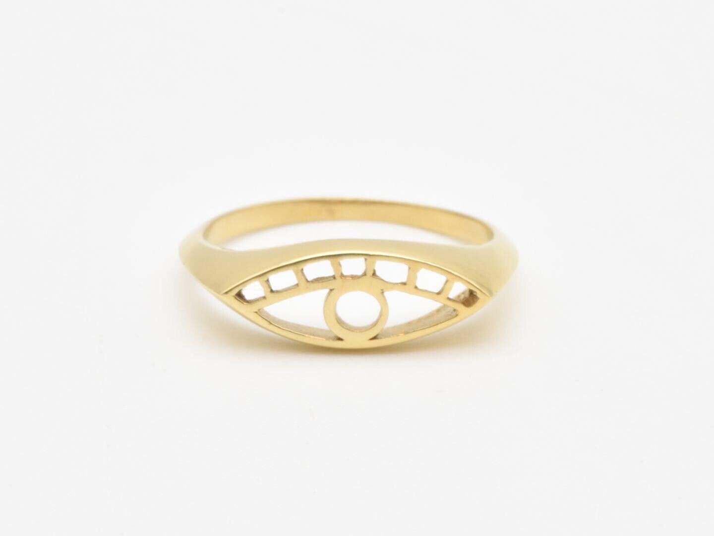 Gold Evil Eye Ring, Open Eye Band, Tribal Eye Ring, Symbolic Eye Ring ...