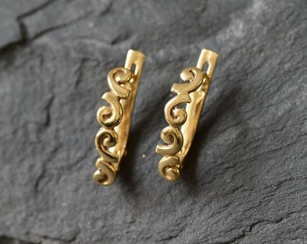 Gold Wavy Earrings, Boho Earrings, Gold Plated Earrings, Bohemian Earrings, Wave Earrings, Spiral Earrings, Vintage Earrings, Gold Vermeil