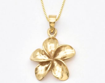 Gold Flower Necklace, Hibiscus Necklace, Flower Pendant, Hawaiian Flower Necklace, Plumeria Pendant, Hawaiian Jewelry, Silver By Adina, Gold