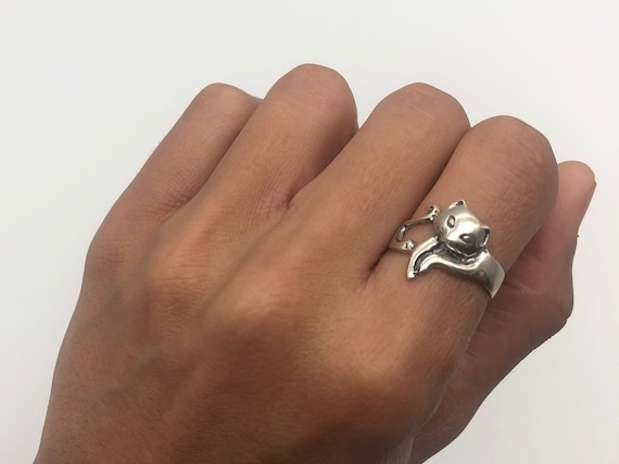 Anello Simpatico Gatto In Argento Sterling 925, Anello Regolabile Da Donna