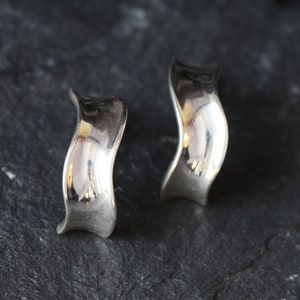 Silver Hoop Earrings, Curve Earrings, Minimalist Earrings, Wave Earrings, Thick Hoops, Half Hoops, Simple Hoops, 925 Silver Earrings image 2