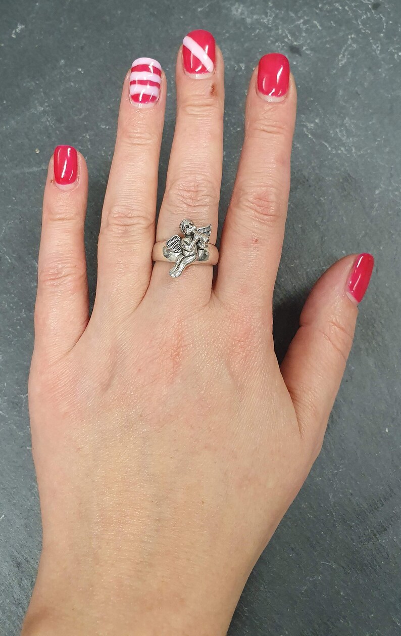 Angel Ring, Silver Angel Ring, Cupid Ring, Saint Ring, Statement Ring, Vintage Ring, Religious Ring, Sterling Silver Ring, Solid Silver Ring image 8