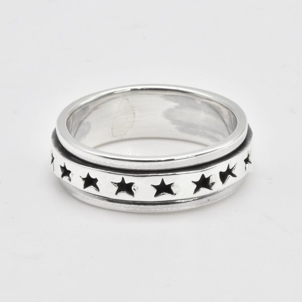 Star Spinning Ring, Draaibare Band, Star Band, Roterende Ring, Silver Star Band, Star Spinner Band, 925 Sterling Zilver, Spinning Ring