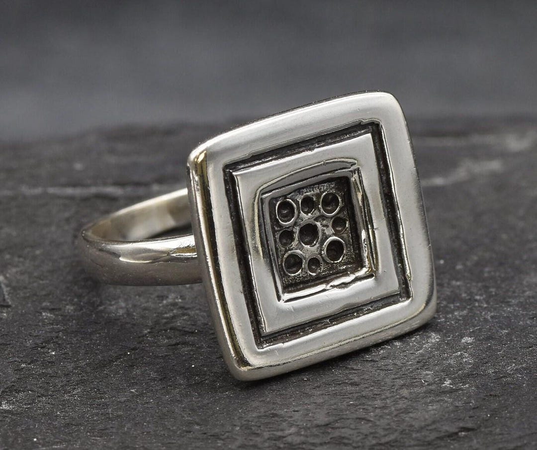 ★SENTIMENTS★ NO.322 [SILVER] GEOMETRY SQUARE RING Silver Square Ring, Solid Silver Ring, Button Ring, Sterling