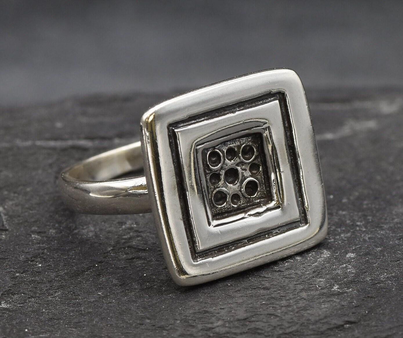 Silver Square Ring, Solid Silver Ring, Button Ring, Sterling