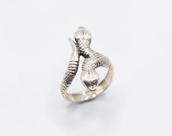 Anillo de serpiente de plata, anillo largo, anillo de serpiente, anillo de plata maciza, anillo de dos serpientes, anillo de serpiente vintage, anillo de cabeza de serpiente, anillo de pitón, anillo llamativo