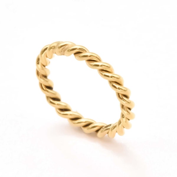 Gold Twist Band, Cable Twist Ring, Gold Rope Ring, Twist Wedding Band, Croissant Gold Ring, Gift for Him, Eternity Band,18k Gold Vermeil